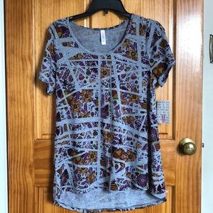 Gray with Floral Purple & Yellow Lularoe Classic T